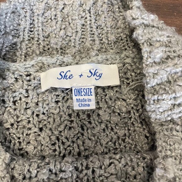 She + Sky Womens Crew Neck Loose Knit Sweater Gray One Size Fits All - Picture 8 of 9